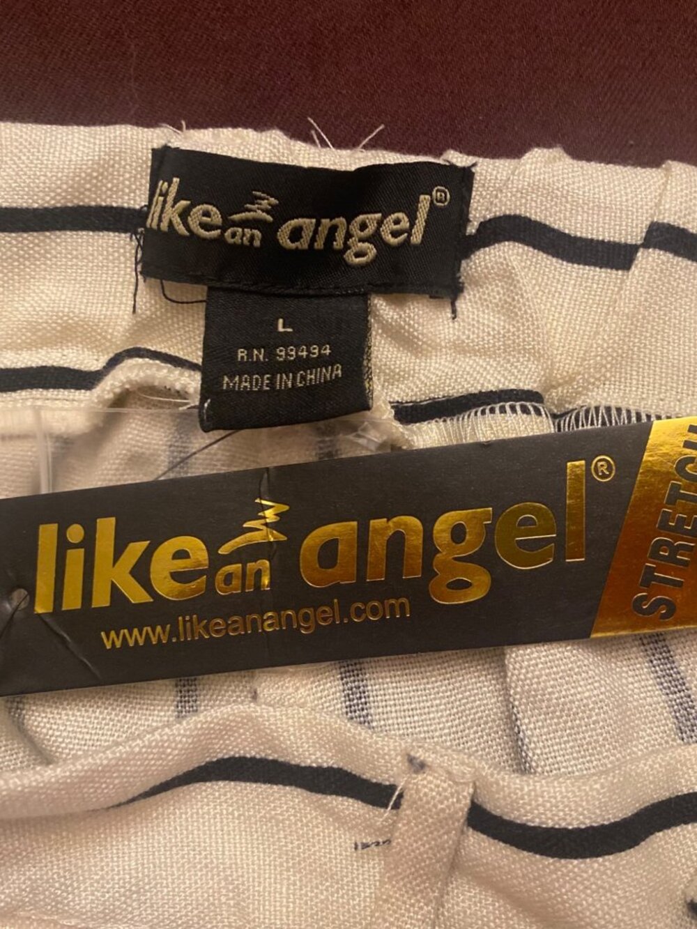 Like An Angel White Black Striped Pants NWT Large - Picture 5 of 7